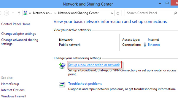 Network and sharing center